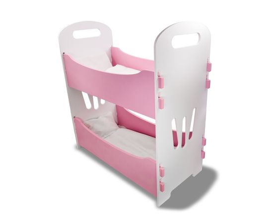 Кроватка для кукол до 43 см двухэтажная, коллекция Ассоль, цвет розовый/белый (с комплектом постельного белья)