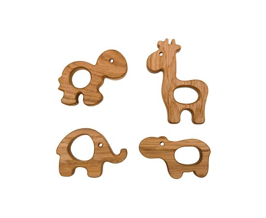 Набор игрушек-грызунков ЭКО из массива дуба (Жирафик, Черепашка, Слоник, Бегемотик)