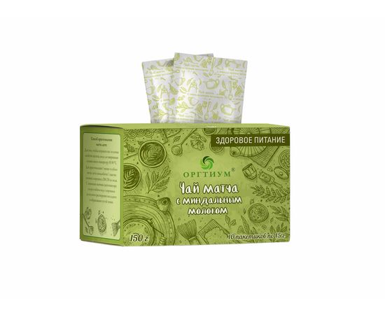 Зеленый чай Матча Латте с миндальным молоком, 150г (10 пакетов по 15 г) САШЕ